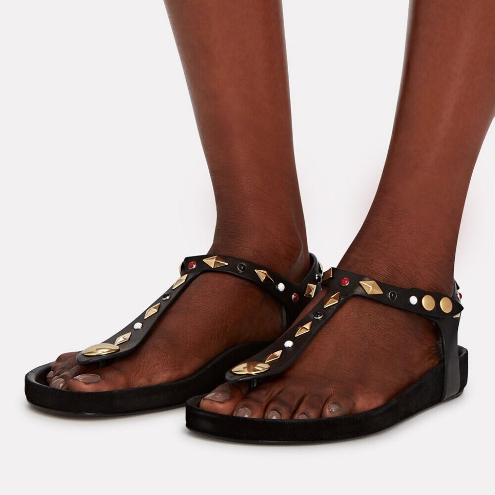 Isabel Marant Enore Studded Leather Thong Sandals